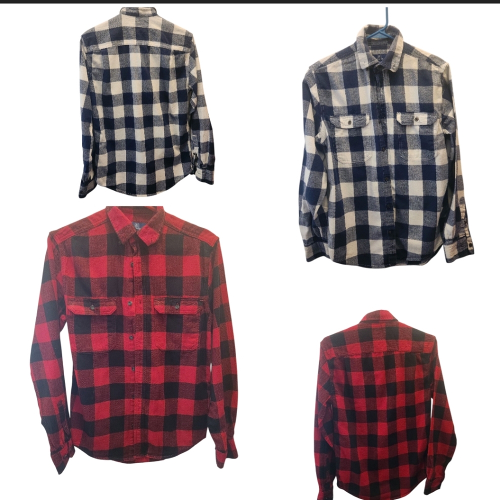 George Small and Xs Blue Buffalo Check  Red Buffalo Check Men's Flannel Shirts